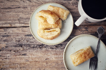 Pineapple pie with coffee cup