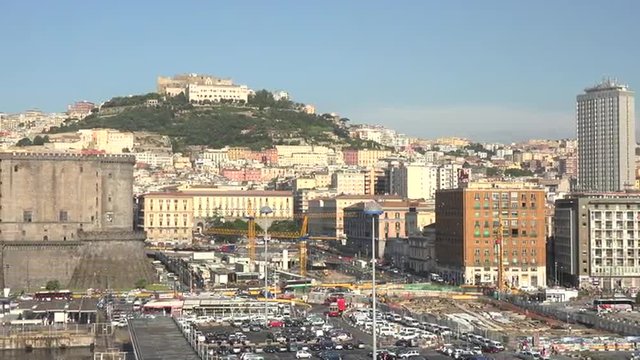 Naples Italy urban city center harbor port pan 4K 009