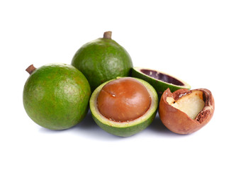 macadamia nuts on white background