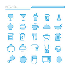 Kitchen colored Linear Outline icons set