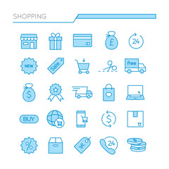 Shopping colored Linear Outline icons set