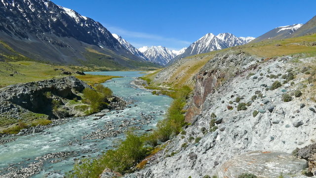 mountain landscape with river in Altay, Russia
