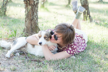 girl and pet dog