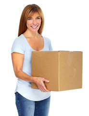 Woman with a moving box.