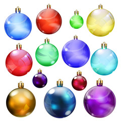 Set of transparent and opaque Christmas balls