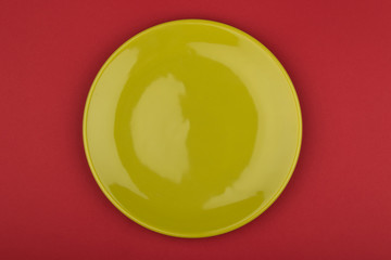 green plate on red background