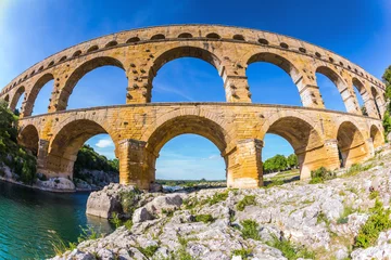 Foto op Plexiglas Pont du Gard Aqueduct Pont du Gard.  Photo taken fisheye lens