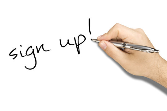 Hand Writing Sign Up On White Sheet With Ballpoint