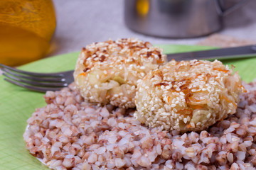 cabbage cutlets with buckwheat garnish