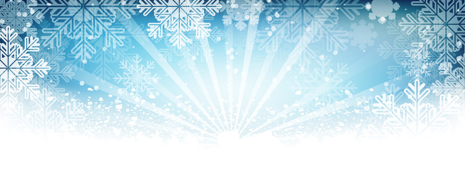 Winter vector wallpaper. Snow, snowfall, snowflakes and shiny effect with glowing lines.