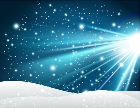 Winter background with shiny blue light