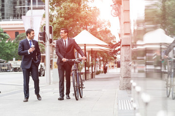 Two businessmen having walk