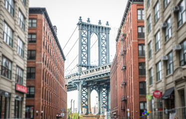 Fototapeta na wymiar Manhattan bridge view from Brooklyn district. Concept about traveling in New york and landmarks