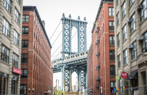Manhattan bridge view from Brooklyn district. Concept about traveling in New york and landmarks © oneinchpunch