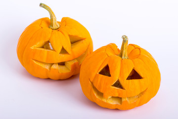 Creepy Halloween Pumpkin with candle light in white background