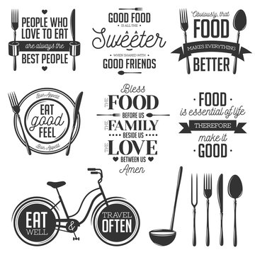 Set Of Vintage Food Related Typographic Quotes. Vector