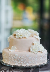 Beautiful light pink and tasty wedding cake
