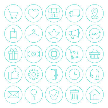 Line Circle Online Shopping E-commerce Website Icons Set