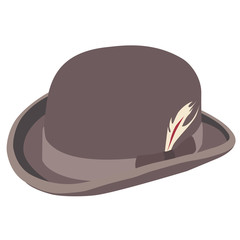 Brown bowler hat with feather