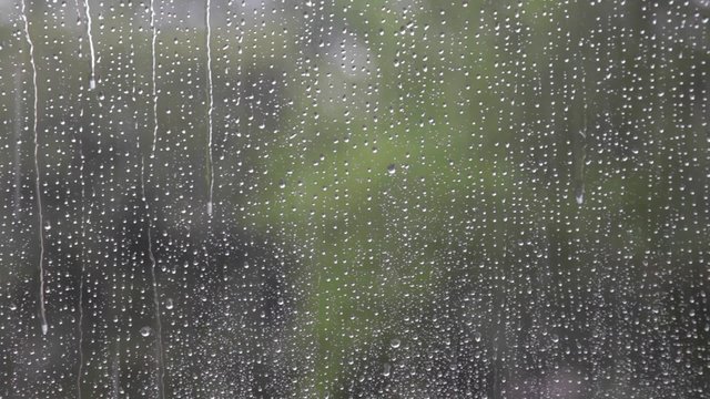 Autumn Rain Through Window With Raindrops Abstract