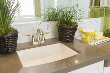 New Modern Bathroom Sink, Faucet, Subway Tiles and Counter