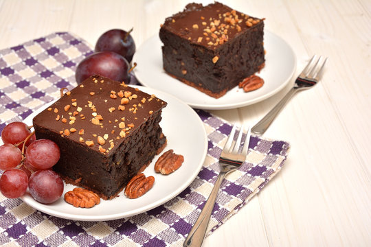 chocolate cake with nuts and fruits