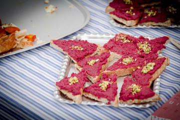 sandwich with beetroot. Food on the street
