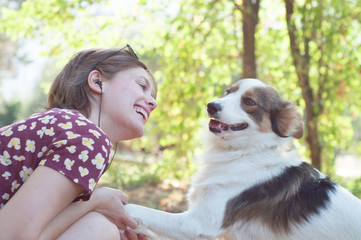 girl and pet dog