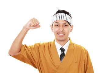 ガッツポーズの寿司職人