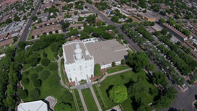 Aerial St George city LDS Mormon Temple HD