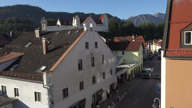 Fussen German village city town center traffic 4K 075