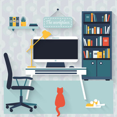 Flat interior vector design. Workspace for freelancer 