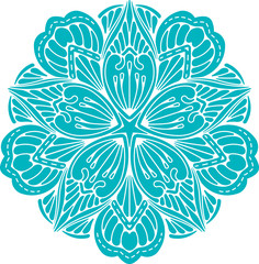 Abstract vector turquoise round lace design in mono line style -