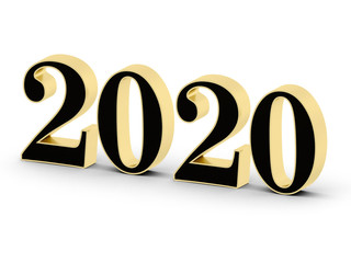 Year 2020 in 3D golden-black word