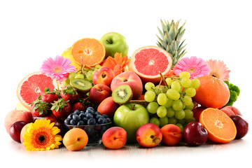 Composition with assorted fruits isolated on white