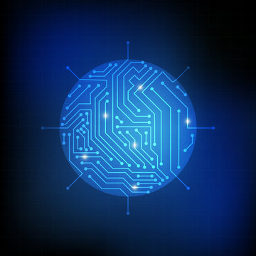 Vector : Circle chip and electronic circuit on blue background