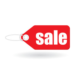 SALE poster labels with letters on red background