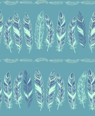 Seamless ethnic pattern with feathers. Abstract pattern of feathers, can be used to print on fabric, paper, wallpaper and so on.