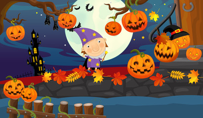 Cartoon halloween scene - illustration for the children