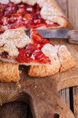 Homemade strawberry galette. selective focus