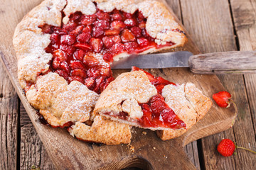 Homemade strawberry galette. selective focus