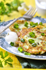 Cauliflower and broccoli fritters with cheese.