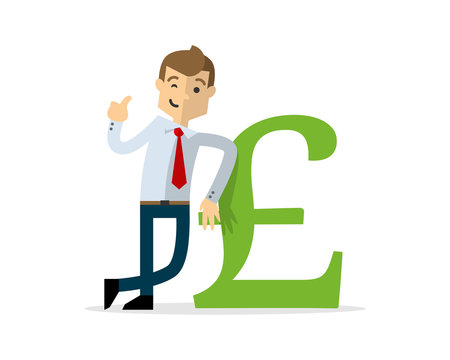 Vector of businessman lean on money icon, pound