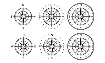Simple Compass Rose Cardinal Icon Bundle