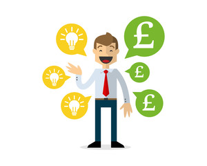 Vector of businessman talking about money and ideas, pound