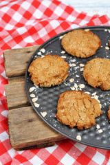 Homemade cookies on pan close up