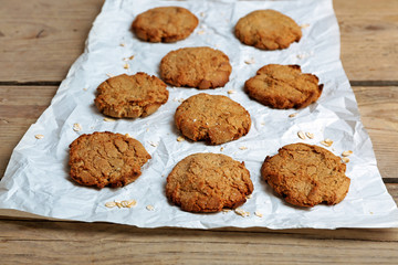 Homemade cookies on paper close up