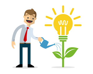 Vector of businessman growing idea plant