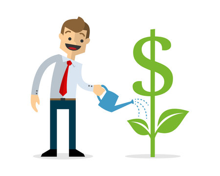 Vector of businessman growing money plant, dollar