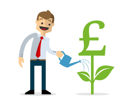 Vector Of Businessman Growing Money Plant, Pound